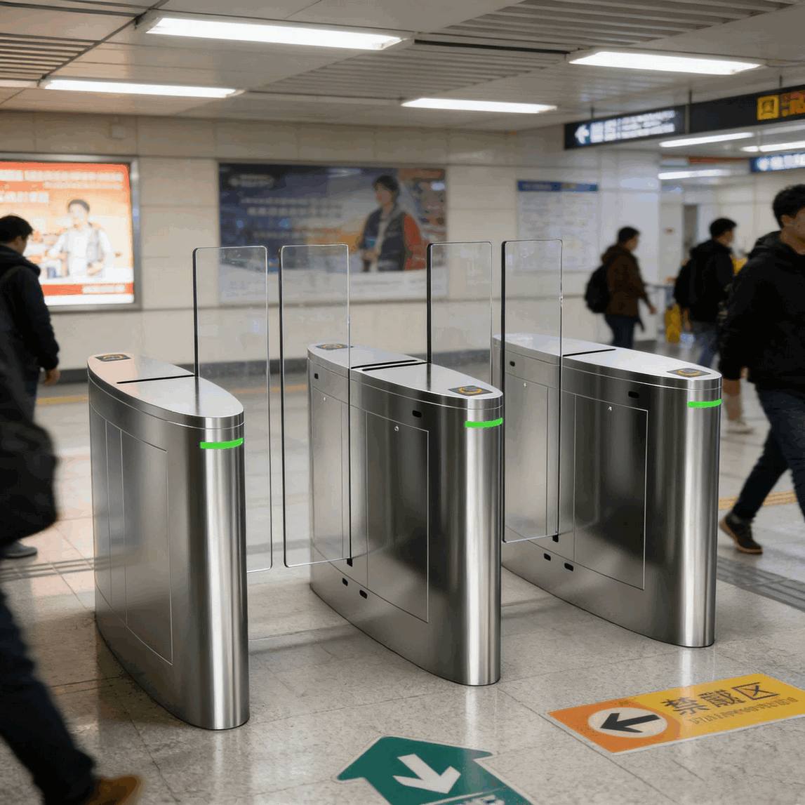 Barrera Batiente Automática para Edificios de Oficinas Modernos con Motor Sin Escobillas, Reconocimiento Facial y Escáner de Código QR – Sistema Inteligente de Acceso Biométrico